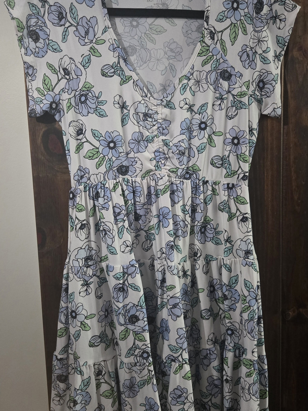 No Boundaries White Dress with Blue and Green Floral Print